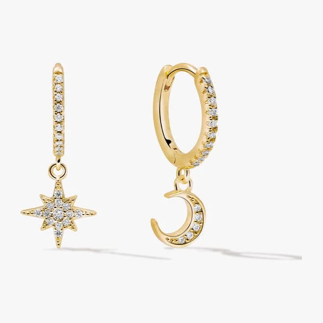 OOTDY 18K Gold Cross Star Huggie Hoop Earrings