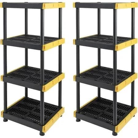 Black & Yellow 4-Tier Heavy Duty Plastic Storage Shelving Unit, 100lbs/shelf (55 inch x 24 inch x 20 inch), for Indoor/Outdoor Organization, Modular