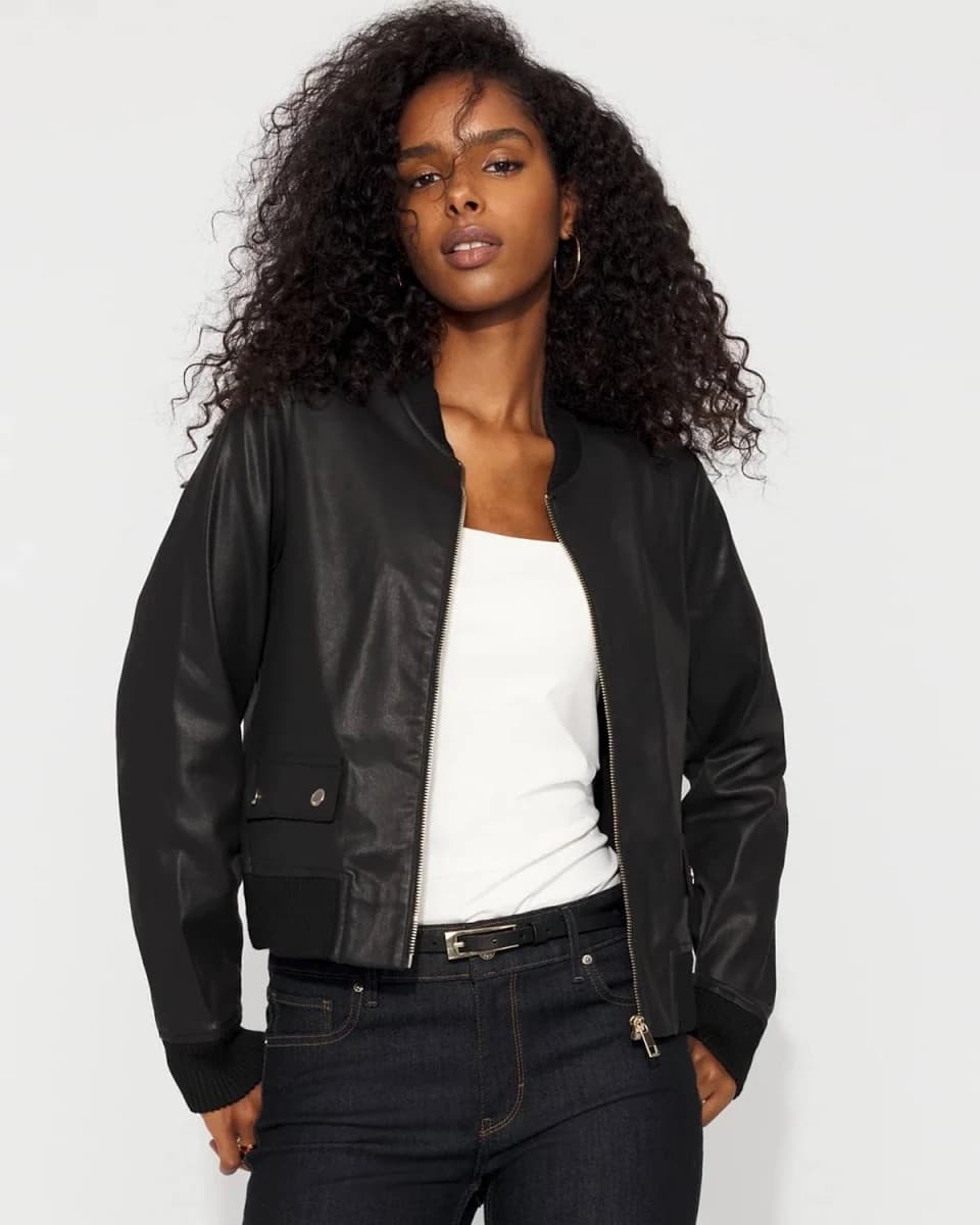White House Black Market Women's Coated Bomber Jacket