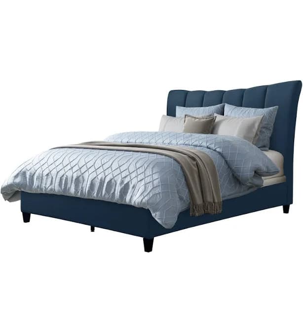 CorLiving Dark Grey Fabric Vertical Channel-Tufted Queen Bed Frame