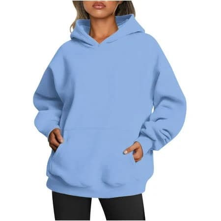 Oversized Hoodies with Pocket Women Cotton Plain Pullover Hooded Sweatshirts Sweater Long Sleeve Fleece Lined Tops