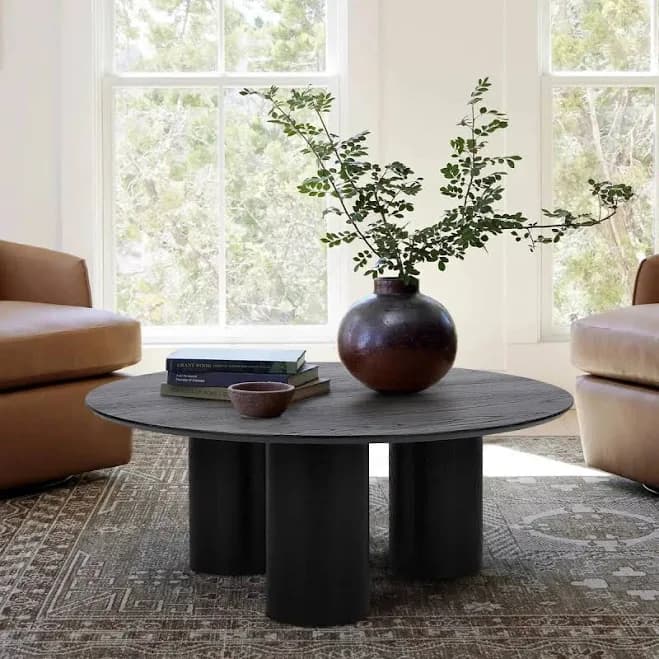 40" Modern Black Oak Wood 3-Leg Round Coffee Table