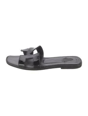 Hermès Oran H Logo Slides in Black, Women's IT 35 | 5