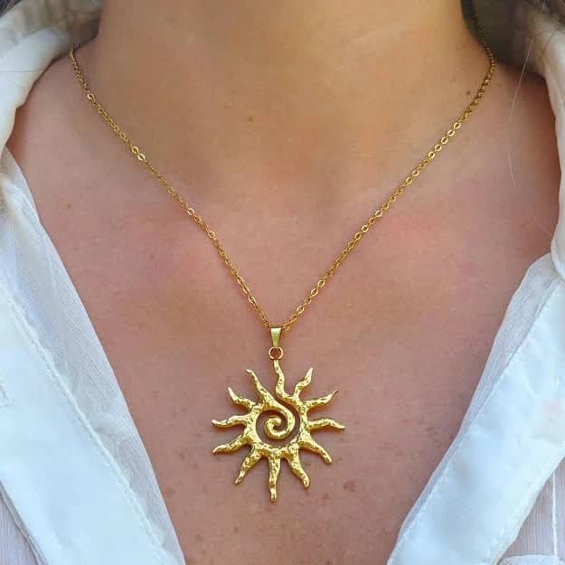 18K Gold Spiral Sun Pendant