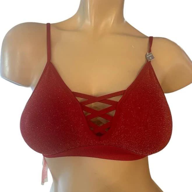 Victoria's Secret Pink Bralette Bra Straps Red Size Small Shiny