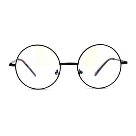 Classic Hippie Metal Rim Round Circle Lens Blue Light Flitering Computer Glasses Black, Size: 5 9/16 (142mm) x 2 1/8 (53mm)