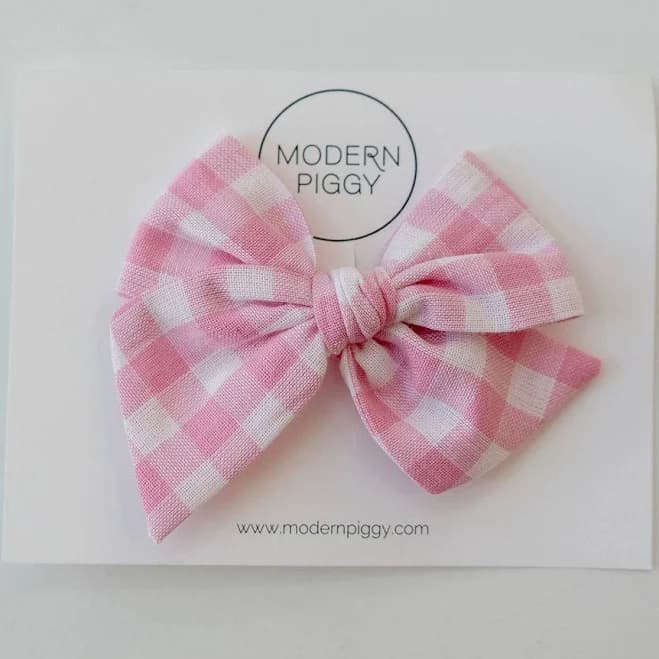 EmilyRose Couture Gingham Hair Bows (Alligator Clip, Light Pink)