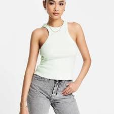 ASOS DESIGN extreme racer front tank top in rib in mint | ASOS