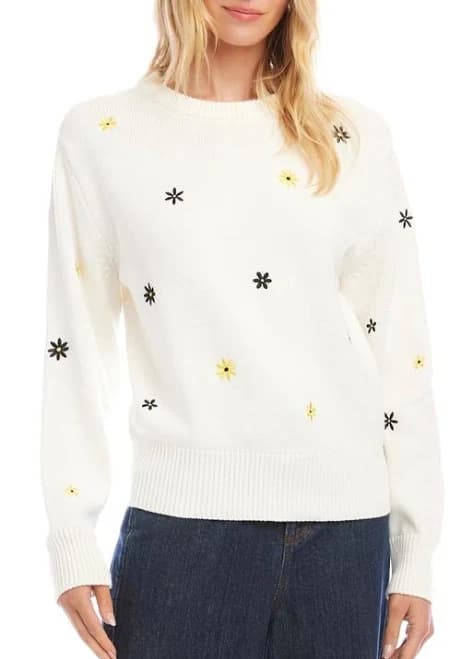 Karen Kane Women's Embroidered Daisy Cotton Blend Sweater