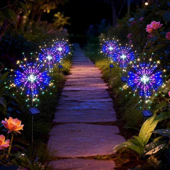 SolarEra Multicolor LED Firework Outdoor Lights, Set of 6 - Garden Decorations