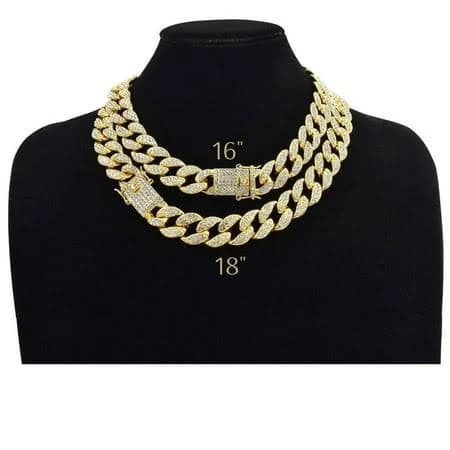 Miami Jewelers 18K Gold Plated Simulated Diamond CZ Pave Cuban Link Chain