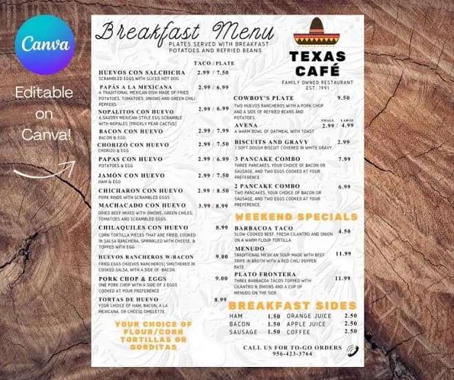 Editable Mexican Restaurant Menu Template: Canva Design (Digital Download)