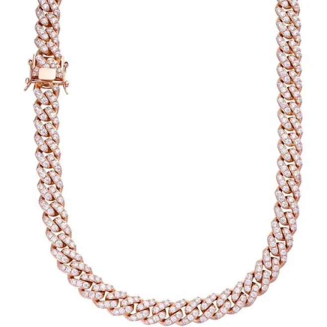 14K Rose Gold Vermeil 925 Silver Iced Out CZ Miami Cuban Link Chain Necklace