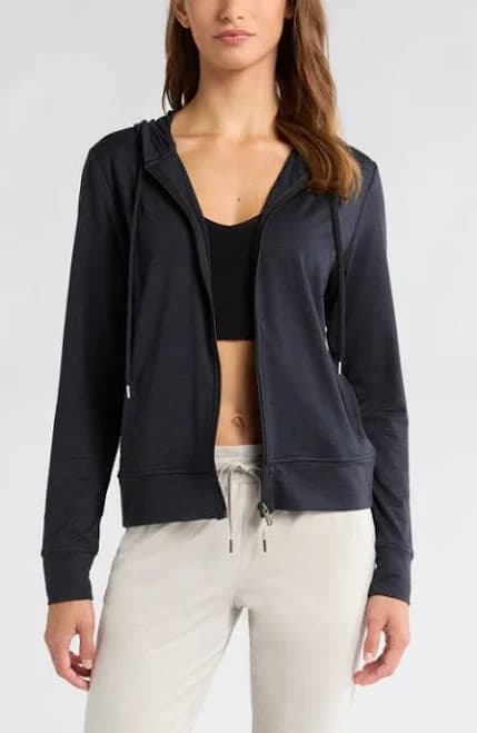 Zella Restore Soft Zip-Up Hoodie in Black at Nordstrom, Size Medium