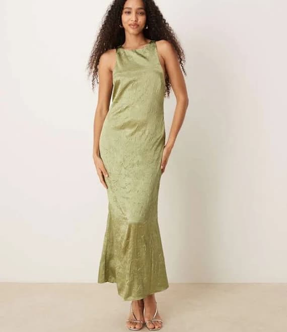 ASOS Design Racer Twist Back Crinkle Satin Maxi Dress