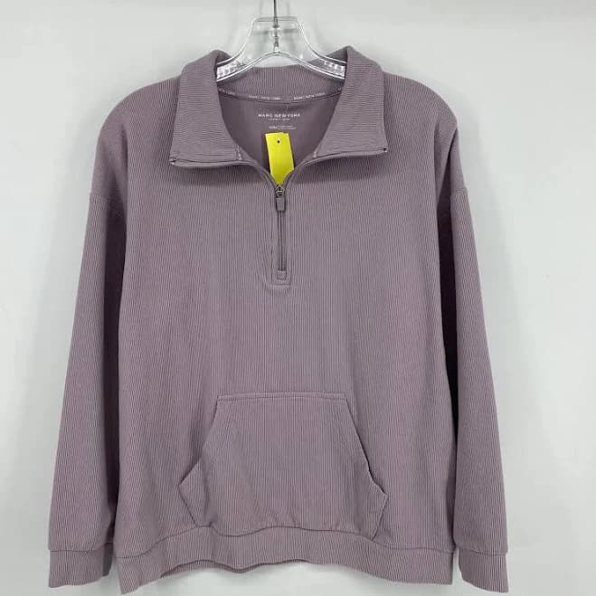 Marc York Ladies' Ribbed Quarter Zip Pullover With Pockets Purple Size