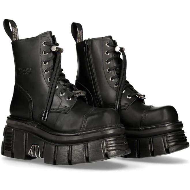 New Rock Women's Chunky Platform Lace-Up Leather Boots