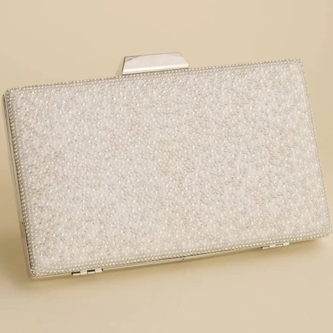 Galina Signature Pearl And Rhinestone Clutch Handbag in White | David's Bridal