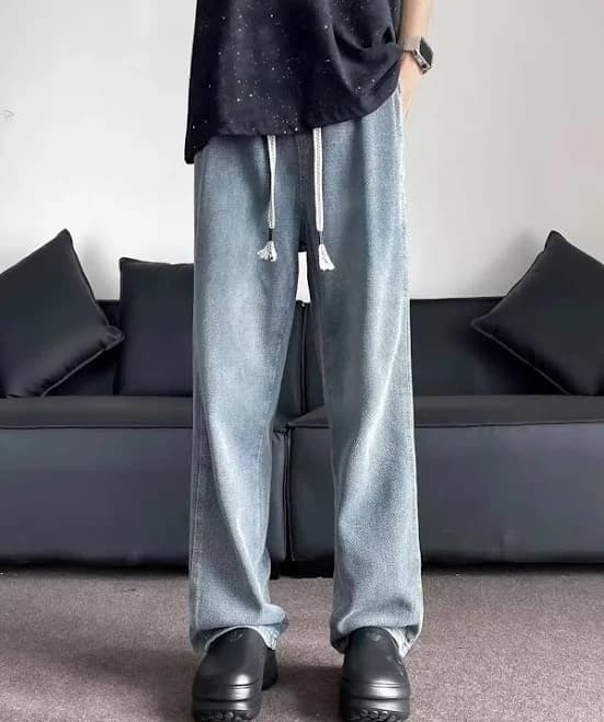 Men's Plus Size Drawstring Wide Leg Jeans