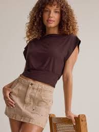 Senna Asymmetrical Neck Top in Brown | Altar'd State