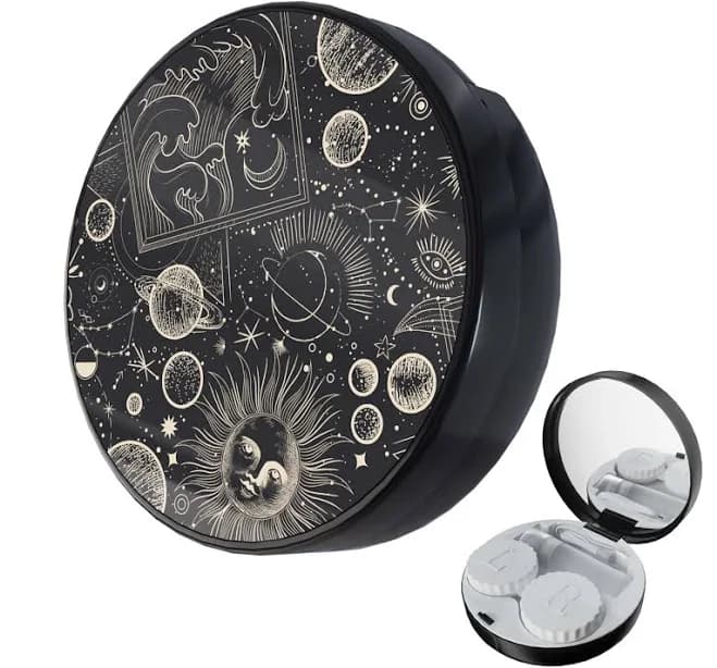 LRITER Contact Lens Case, Portable with Mirror, a Variety of Patterns and Shapes to Choose from, Auitable for Daily Makeup Office Travel Outdoor Use