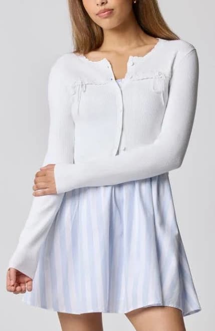 Florence by Mills Women's Baby Bow Rib Knit Crop Cardigan