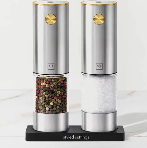 Silver Rechargeable Electric Salt and Pepper Mill Set