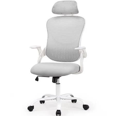 CONCETTA Ergonomic Office Desk Chair for Adults, Adjustable Headrest, High Back Mesh, Flip-up Armrest, Smooth Casters, Gray