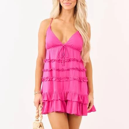 Tiered Ruffle Deep V-Neck Mini Dress