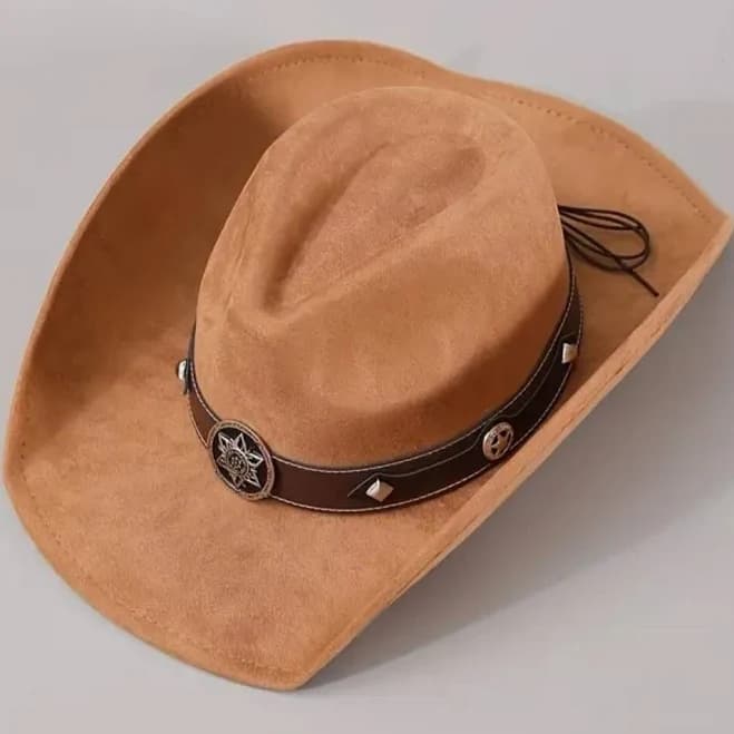 Suede Cowboy Hat W/ Rocker Star Studded Design - Hardtail