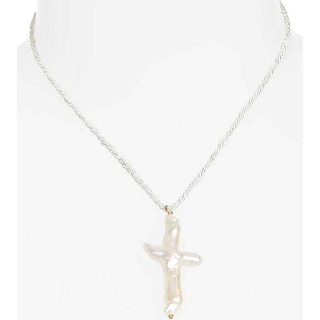 Florenzia Freshwater Pearl Cross Pendant Necklace