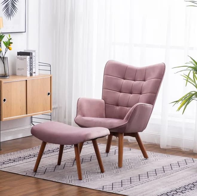 Roundhill Furniture Leiria Contemporary Silky Velvet Tufted Accent Chair with Ottoman