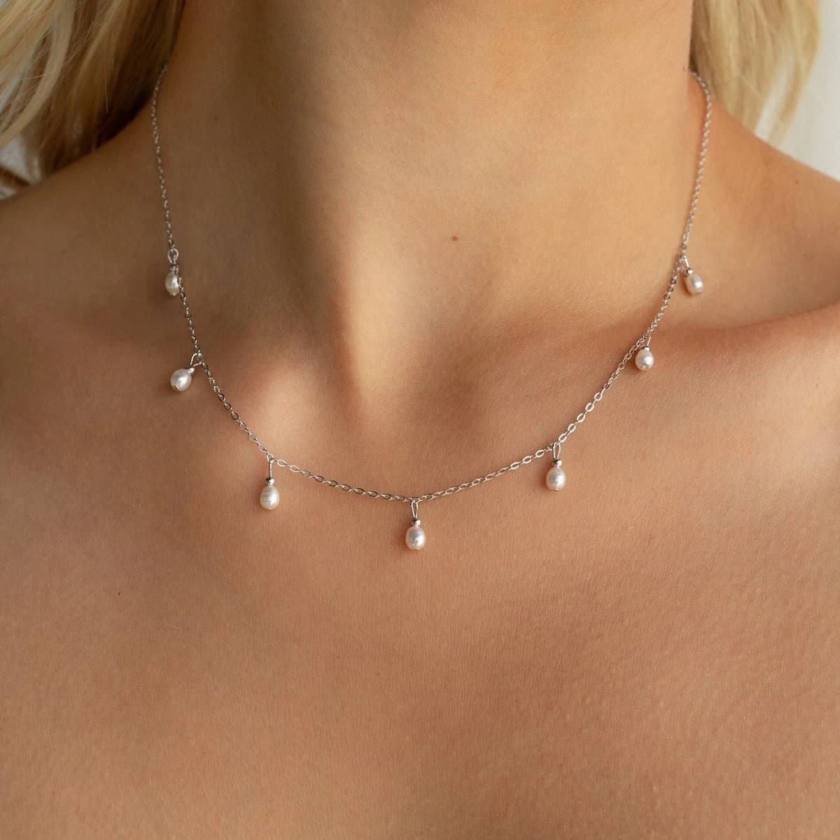 Caitlyn Minimalist 18K Gold Pearl Drop Station Necklace