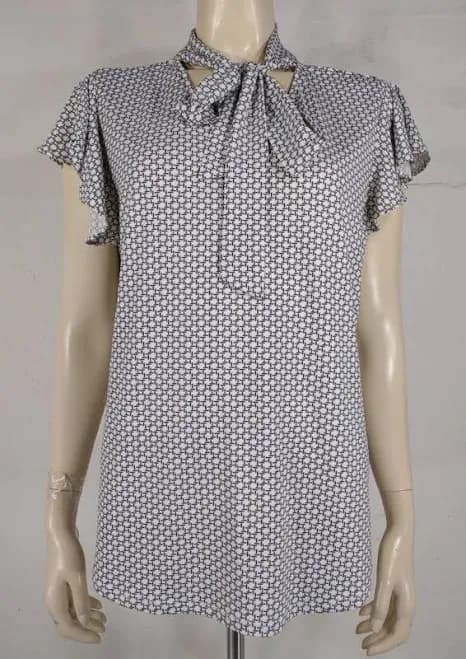 Adrianna Papell Black White Geometric Print Short Sleeve Blouse Shirt