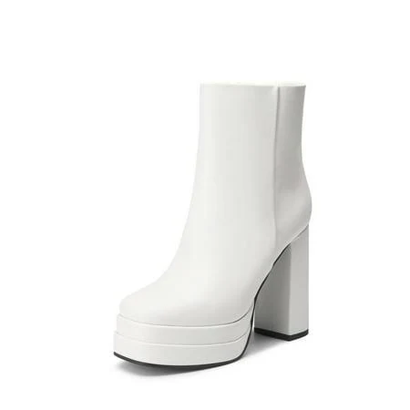 Burudani Womens Platform Gogo Ankle Boots High Chunky Heels, Square Toe, Comfort Party Dress Booties, Women's, Size: 9.5, White