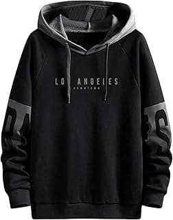 Men's Letter Graphic Drawstring Hoodie Sweatshirt Colorblock Long Sleeve Pullover Tops Streetwear