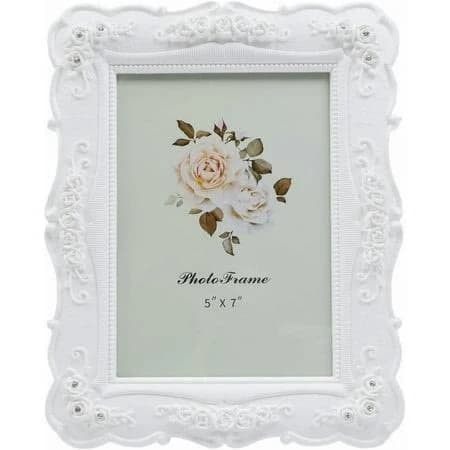 Vintage white 5x7 Picture Frame, white 5 by 7 Antique Photo Frames, Ornate Textured Hand-Crafted Resin Frame with Glass Front for Tabletop Display,