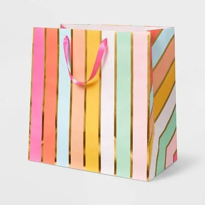 Spritz Large Square Striped Gift Bag