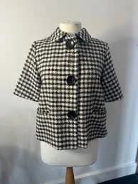 Vintage unique short women Jacket size 8,white and brown checkered pattern.