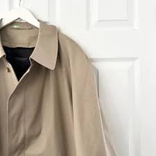 Brooks Brothers Tan Khaki Long Trench Overcoat Plaid Lining Wool Zip Interior