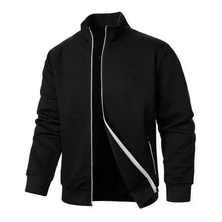 Erwazi Zip Up Jacket for Men Casual Solid Color Stand Collar Zip Up Jackets with Pockets Business Work Outerwear, Black, M, Men's, Size: Medium