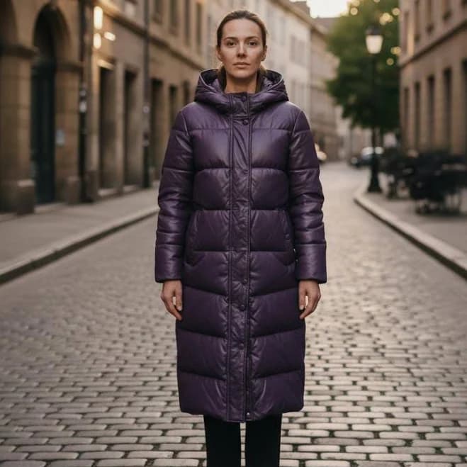 Women Purple Leather Puffer Coat | Long Hooded Quilted-Jacket | Real-Sheepskin Winter-Parka | Handmade Leather-Puffer | Warm Padded-Coat