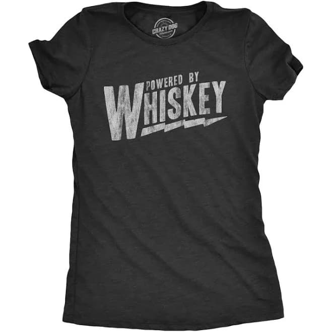 Crazy Dog Women's Powered by Whiskey Vintage Retro Graphic T-Shirt