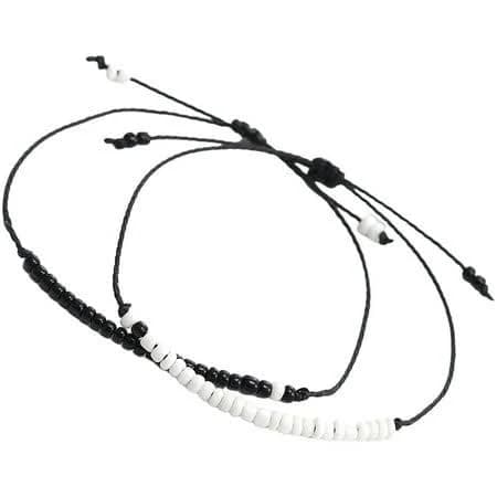 Pamingono 2Pcs Bracelet For Woman White Round Delicate Small Beaded Rice Beads Waxed Cord, Adult Unisex