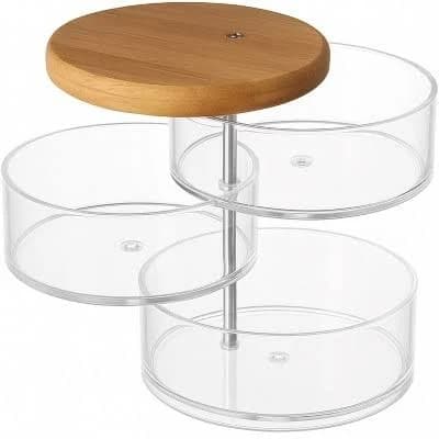 3 Tier Rotating Makeup Organizer with Bamboo Lid