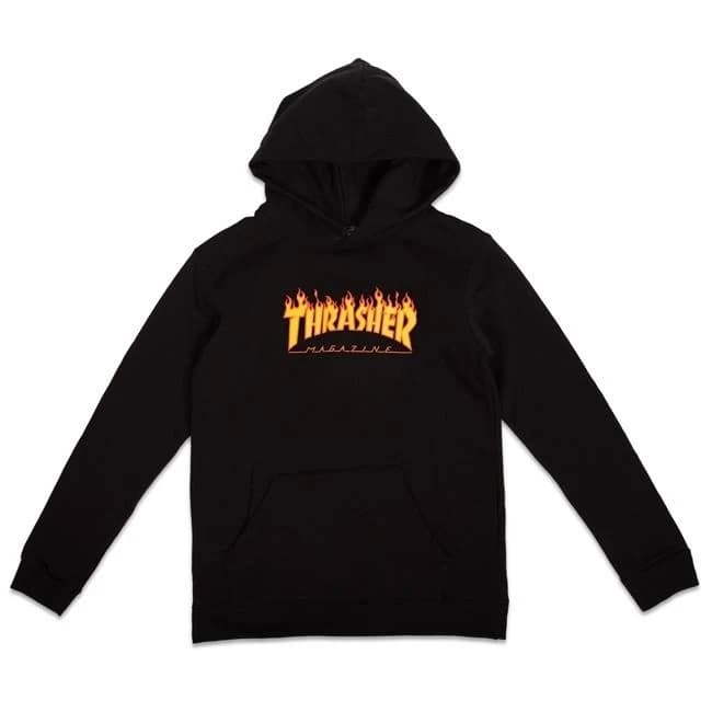 Thrasher Flame Logo Black Youth Hoodie