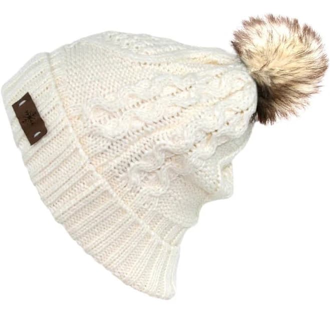 Women's Angela & William Faux Fur Pom Beanie with Fleece Lining