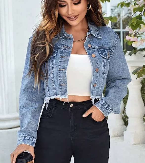 Emery Rose Women's Frayed Edge Denim Jacket