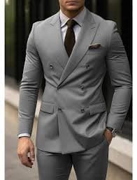 Men's Tailored Fit Double Breasted Six-buttons 2 Pieces Light Grey For - Mondressy