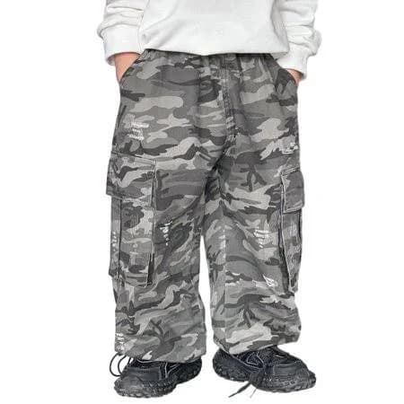 Sonxahe Little Boys Stretch Waist Wide Leg Camo Cargo Joggers with Pockets